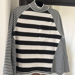 We The Free Black and White Striped Turtleneck Sweater